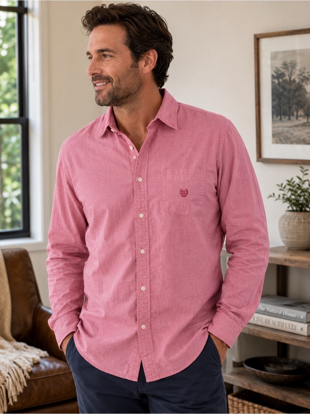 Chaps Easy Care Button-Front Shirt – Men’s Medium